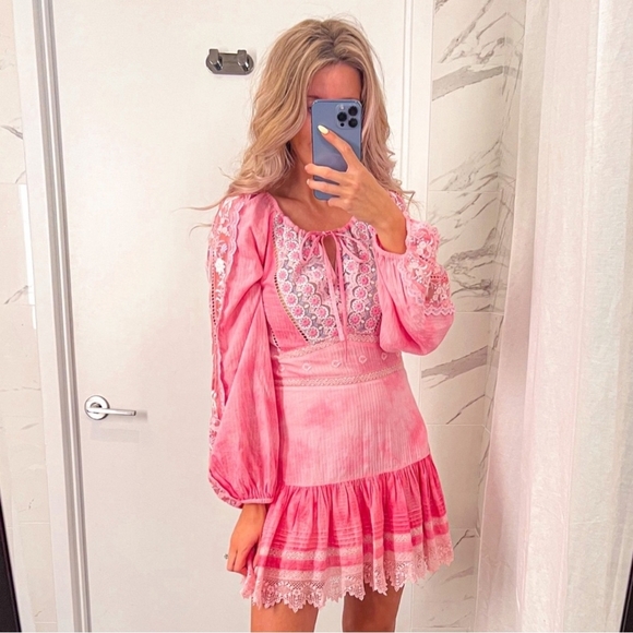 LoveShackFancy Dresses & Skirts - LoveShackFancy Chelie Pink Lace Long Sleeve Dress